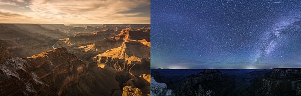 グランドキャニオンの夕焼けと夜空画像